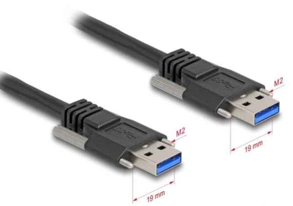 Delock - USB-kabel - USB typ A (hane) till USB typ A (hane) - 1 m - upp till 5 Gbps dataöverföringshastighet, 19 mm skruvavstånd, tumskruvar - svart