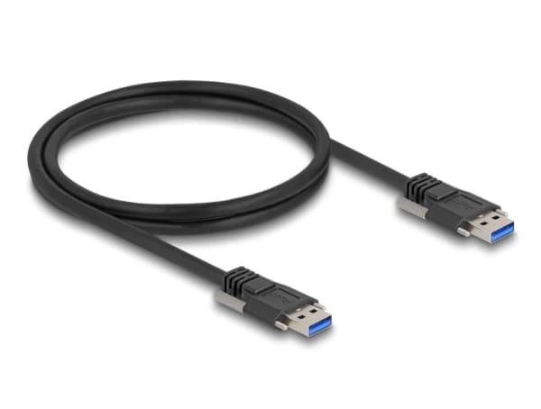 Delock - USB-kabel - USB typ A (hane) till USB typ A (hane) - 1 m - upp till 5 Gbps dataöverföringshastighet, 19 mm skruvavstånd, tumskruvar - svart