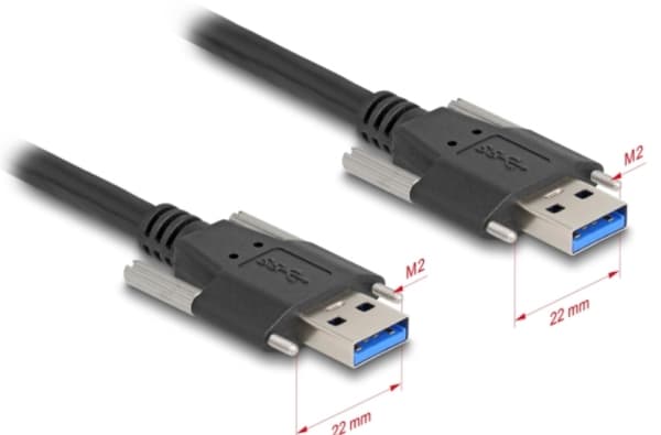 Delock USB 5 Gbps-kabel Type-A hann til Type-A hann med skrueavstand 22 mm 1 m svart