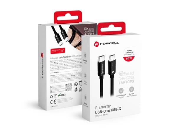 Kabel USB ForCell FORCELL F-ENERGY C338 kabel Typ C do Typ C PD QC4.0 3A 60W 3 m czarny