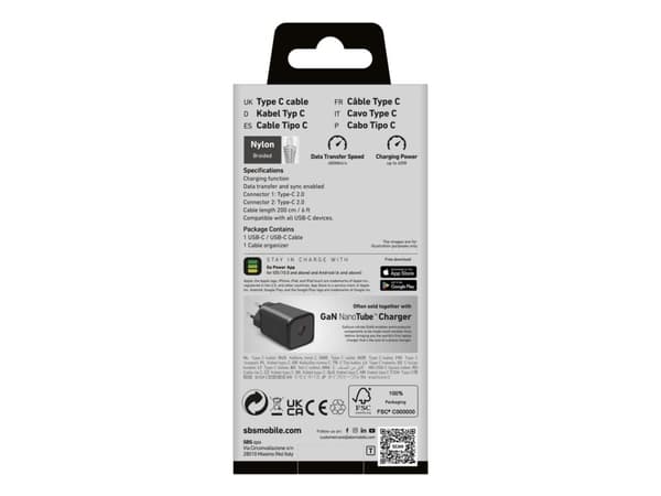 Kabel SBS TECABLETISSUETCC2G 2 x USB-C 2m 60W z Power Delivery - szary