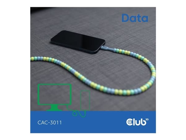Club 3D - USB-kabel - 24 pin USB-C (hane) till 24 pin USB-C (hane) - 20 V - 3 A - 2 m - beaded cable - blå