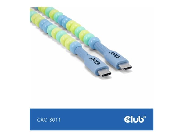 Club 3D - USB-kabel - 24 pin USB-C (hane) till 24 pin USB-C (hane) - 20 V - 3 A - 2 m - beaded cable - blå