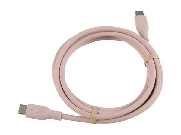 DELTACO Multimedia - USB-kabel - 24 pin USB-C (hane) till 24 pin USB-C (hane) - USB 2.0 - 3 A - 1.5 m - Snabbladdning upp till 60 W - rosa