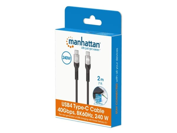 Manhattan 356381, 2 m, USB C, USB C, USB4 Gen 3x2, 40 Gbit/sek., Sort