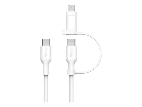 Belkin BoostCharge Pro 2-in-1 - USB-kabel - 24 pin USB-C (hane) till 24 pin USB-C, Lightning (hane) - USB 2.0 - 1.5 m - Snabbladdning upp till 60 W,