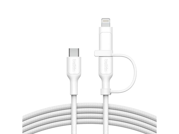 Belkin BoostCharge Pro 2-in-1 - USB-kabel - 24 pin USB-C (hane) till 24 pin USB-C, Lightning (hane) - USB 2.0 - 1.5 m - Snabbladdning upp till 60 W,