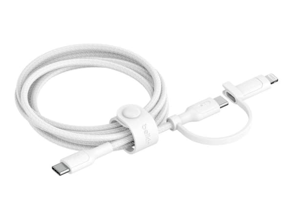 Belkin BoostCharge Pro 2-in-1 - USB-kabel - 24 pin USB-C (hane) till 24 pin USB-C, Lightning (hane) - USB 2.0 - 1.5 m - Snabbladdning upp till 60 W,