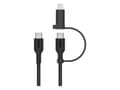 Miniatyrbild 3 av 5: Belkin BoostCharge Pro 2-in-1 - USB-kabel - 24 pin USB-C (hane) till 24 pin USB-C, Lightning (hane) - USB 2.0 - 1.5 m - Snabbladdning upp till 60 W,