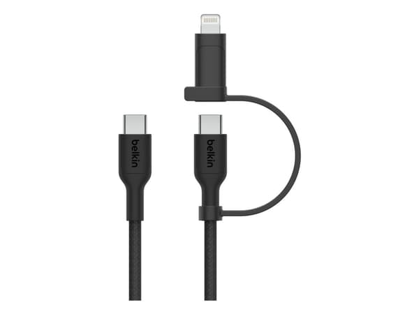 Belkin BoostCharge Pro 2-in-1 - USB-kabel - 24 pin USB-C (hane) till 24 pin USB-C, Lightning (hane) - USB 2.0 - 1.5 m - Snabbladdning upp till 60 W,