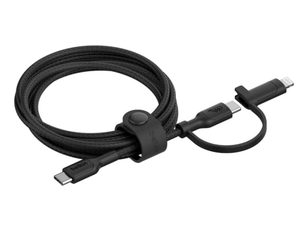 Belkin BoostCharge Pro 2-in-1 - USB-kabel - 24 pin USB-C (hane) till 24 pin USB-C, Lightning (hane) - USB 2.0 - 1.5 m - Snabbladdning upp till 60 W,