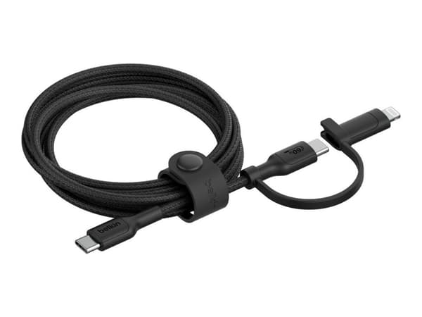 Belkin BoostCharge Pro 2-in-1 - USB-kabel - 24 pin USB-C (hane) till 24 pin USB-C, Lightning (hane) - USB 2.0 - 1.5 m - Snabbladdning upp till 60 W,