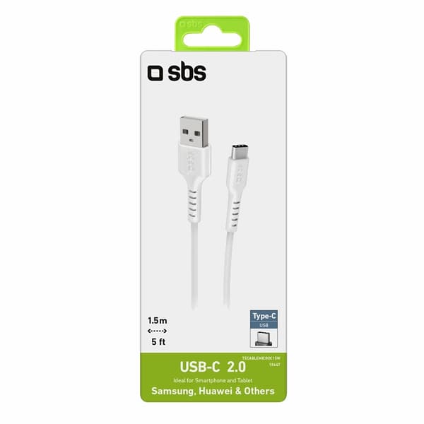 SBS USB-A - USB-C Kabel 1.5m - Vit