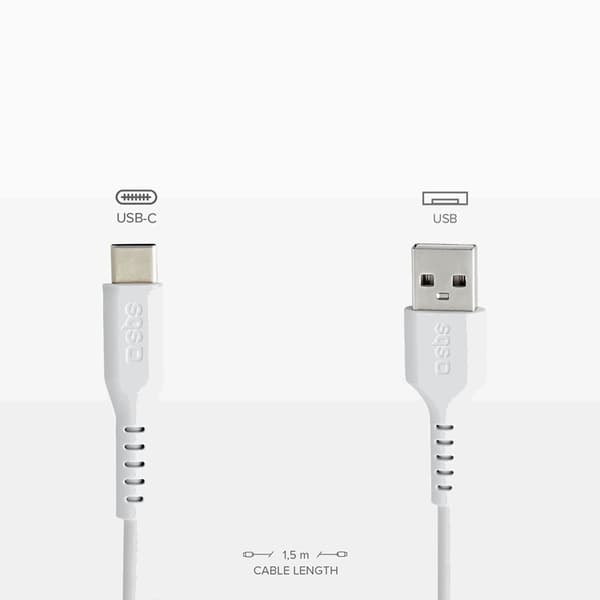 SBS USB-A - USB-C Kabel 1.5m - Vit