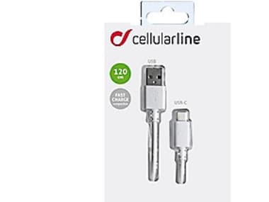 Cellularline USBDATACUSBA-CW, 1,2 m, USB A, USB C, USB 2.0, Uros/uros, Valkoinen