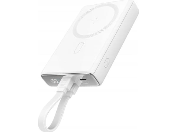 Joyroom magnetisk 10000mAh 20W med stativ + Lightning-kabel - USB-C - hvit
