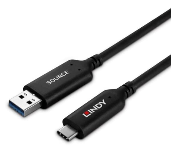 Lindy 43396, 25 m, USB A, USB C, USB 3.2 Gen 1 (3.1 Gen 1), 5 Gbit/s, Svart