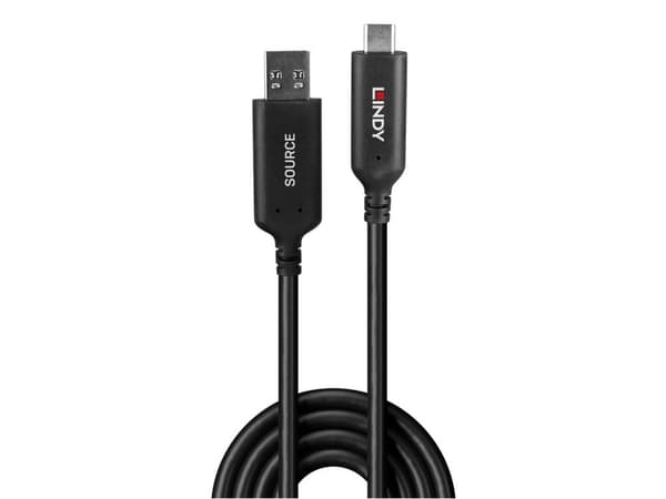 Lindy 43396, 25 m, USB A, USB C, USB 3.2 Gen 1 (3.1 Gen 1), 5 Gbit/s, Svart