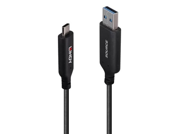Lindy 43396, 25 m, USB A, USB C, USB 3.2 Gen 1 (3.1 Gen 1), 5 Gbit/s, Svart