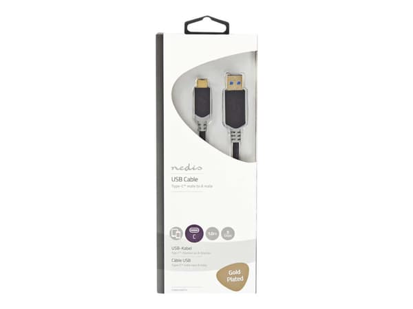 Nedis - USB-kabel - 24 stift USB-C (han) till USB typ A (han) - USB 3.0 - 1 m - antracit (sort)