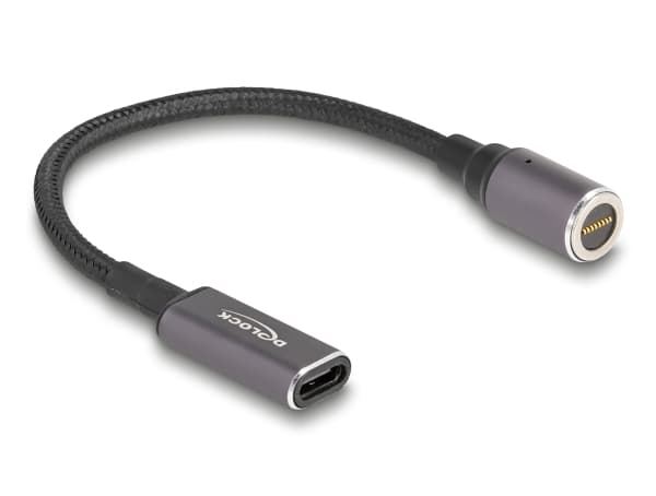 Delock - Strømkabel - 24 pin USB-C (hunn) til 8-stiftskontakt magnetisk - 20 V - 3 A - 15 cm - antrasitt, svart