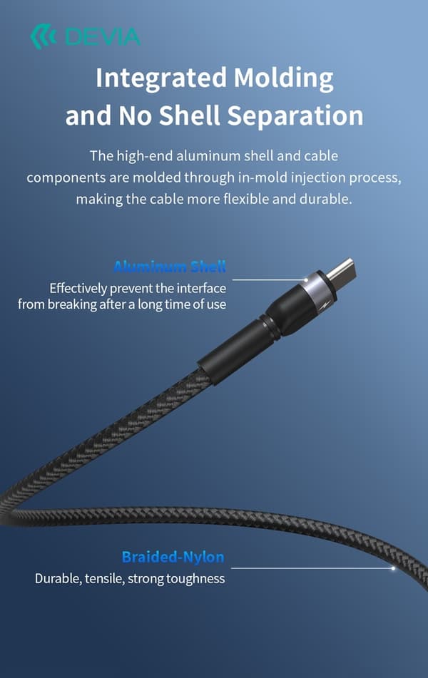 2i1 DEVIA USB-C till Lightning  (12W) + USB-C (60W) Snabbladdning kabel, 1.2m