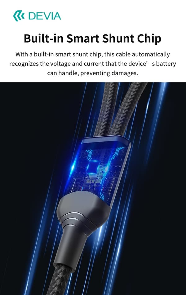 2i1 DEVIA USB-C till Lightning  (12W) + USB-C (60W) Snabbladdning kabel, 1.2m