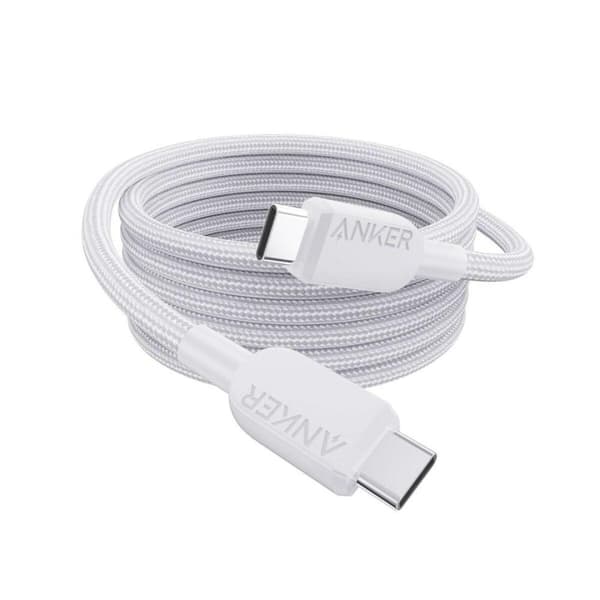 Anker USB-C-USB-C-kaapeli (6 jalkaa, 240 W, punottu) - Valkoinen