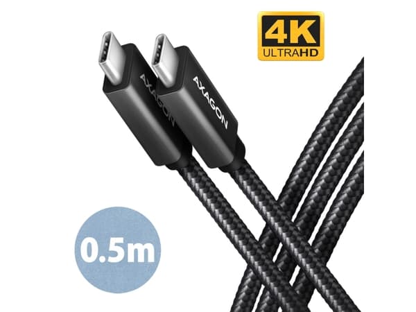 AXAGON BUCM32-CM05AB, SPEED+ USB-C-kabel &amp;lt;-&amp;gt; USB-C, 0,5 m, USB 20 Gbps, PD 100W 5A, 4K HD, ALU, flette