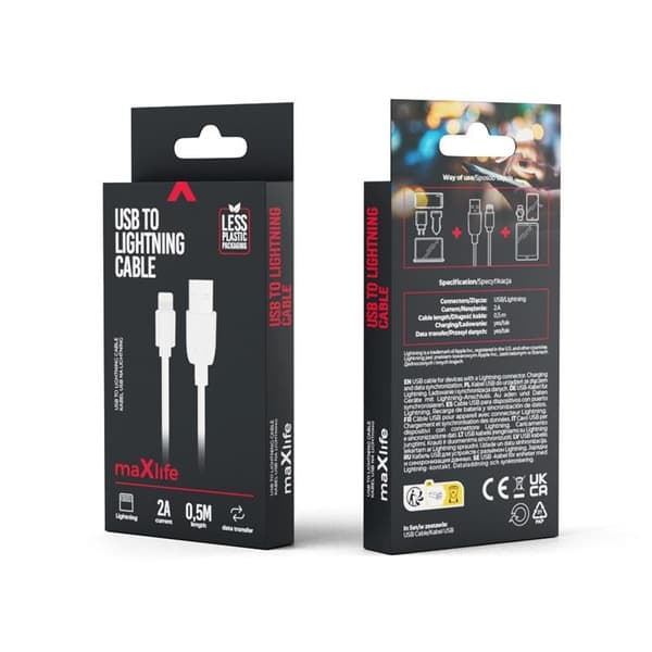 Maxlife USB Till Lightning 0.5m Kabel 2A - Vit