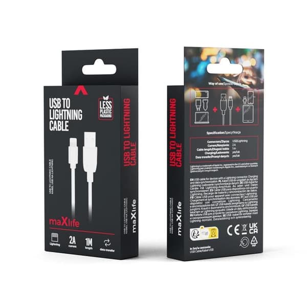 Maxlife USB Till Lightning 1m Kabel 2A - Vit