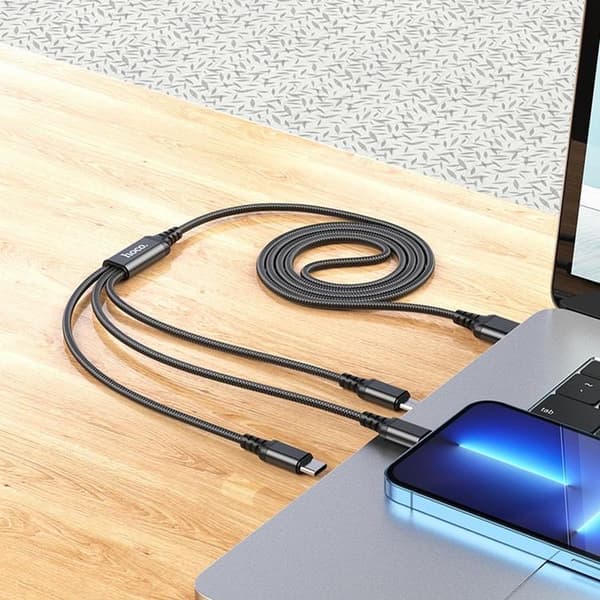 Hoco 3in1 USB-A till USB-C, Lightning, microUSB kabel X76 1m