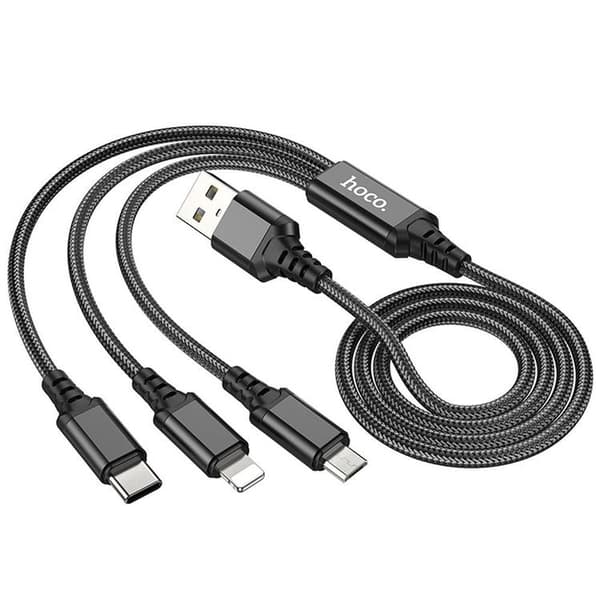 Hoco 3in1 USB-A till USB-C, Lightning, microUSB kabel X76 1m