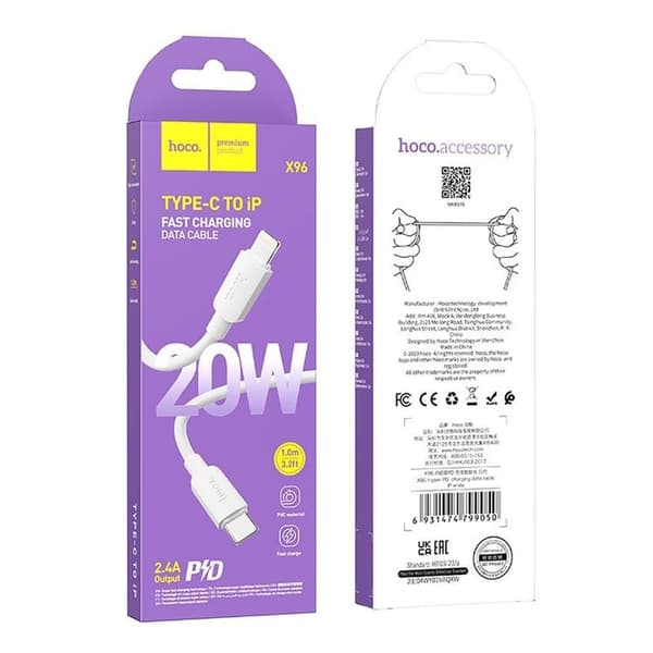 HOCO USB-C till Lightning Kabel 20W 1m PD 2.4A X96 - Vit