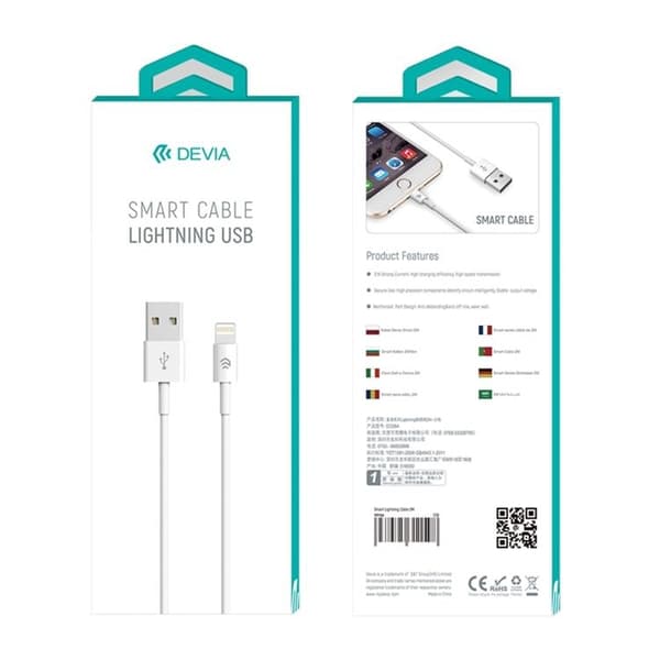 Devia USB Till Lightning Kabel 1m 2.1A Smart EC080 - Vit