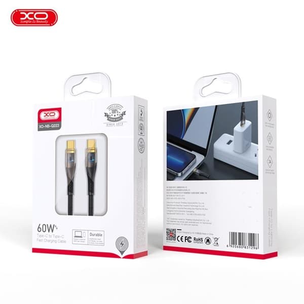XO USB-C Till USB-C 60W 1m Kabel Clear NB-Q223B - Svart