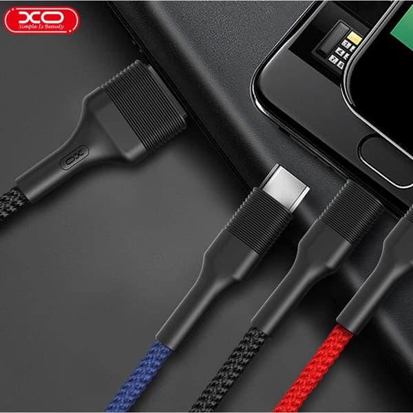 XO 3in1 USB/MicroUSB/Lightning/Typ-C 1.2m 3A NB54 Flerfärgad