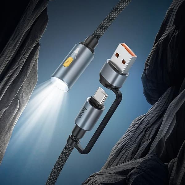 Hoco LED-ljus Till USB-A/USB-C Kabel Adapter UA38C - Svart