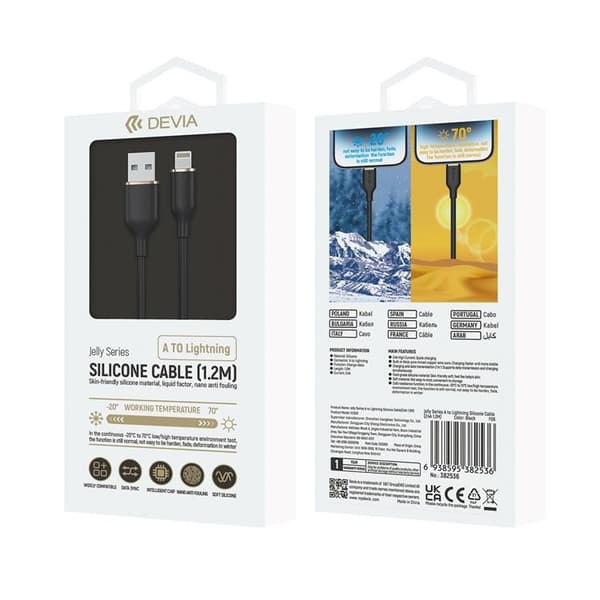 Devia USB Till Lightning 1.2m Kabel 2.4A Jelly EC630 - Svart