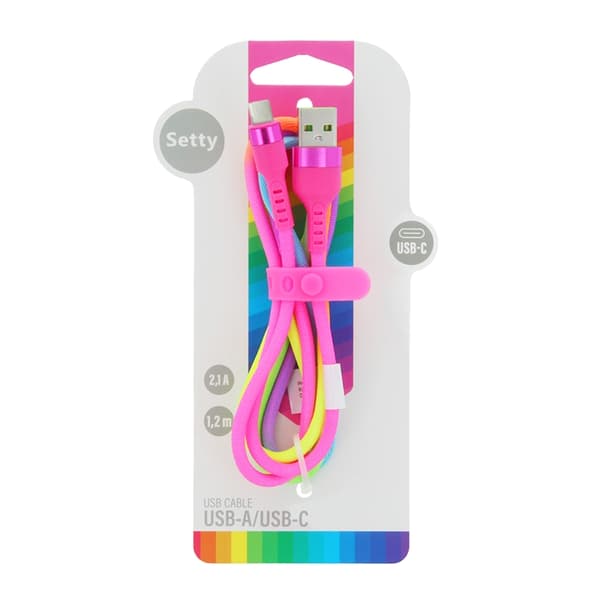 Setty USB Till USB-C Kabel 1.2m 2.1A KNA-C-1.22.113 Regnbåge