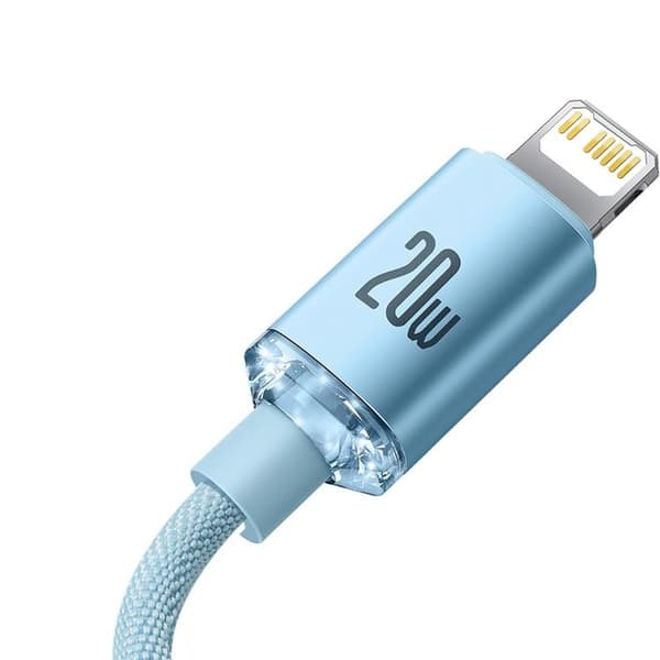 Baseus USB-C Till Lightning Kabel 20W 2m Crystal Shine Sky Blå