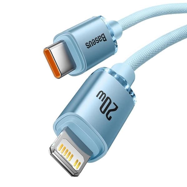 Baseus USB-C Till Lightning Kabel 20W 2m Crystal Shine Sky Blå