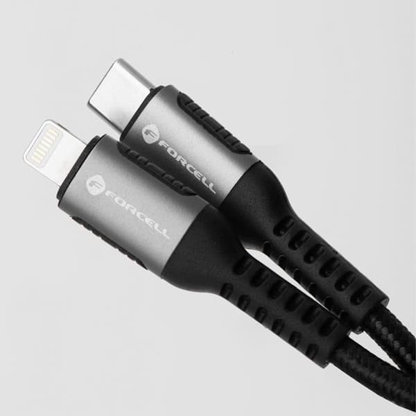 Forcell USB-C till Lightning Kabel 27W 2m PD 3A Cafule - Svart
