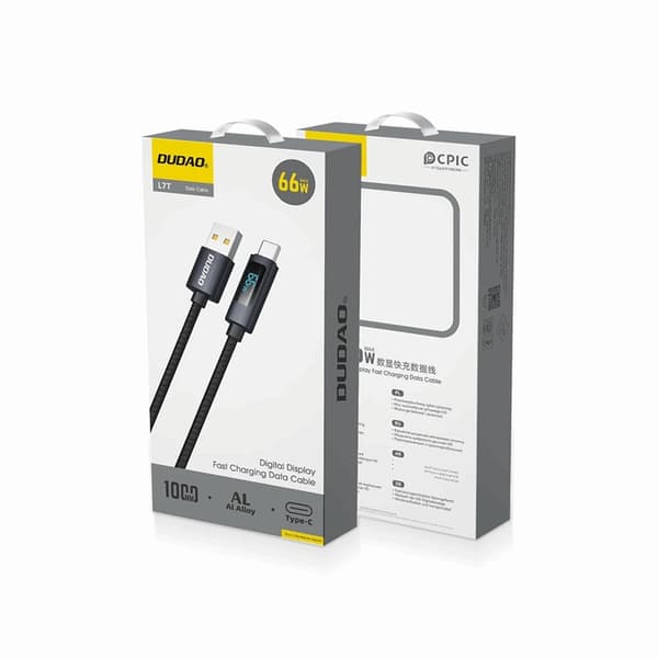Dudao L7T USB-A - USB-C 66W Kabel med LED Display 1m - Svart