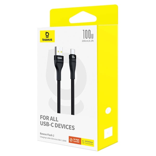 Baseus USB-C till USB-A kabel Flash 2 100W 2m- Svart