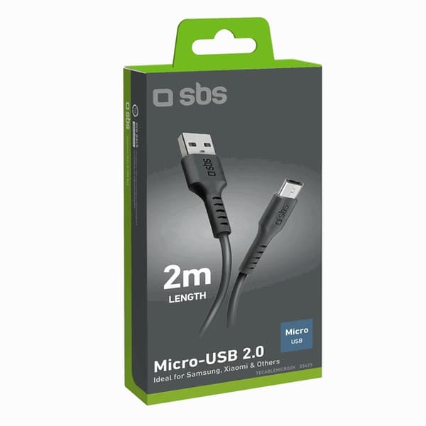 SBS USB-A - Micro-USB Kabel 2m - Svart