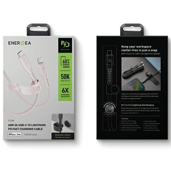 Energea USB-C till Lightning Kabel 60W 3A 1.5m - Rosa