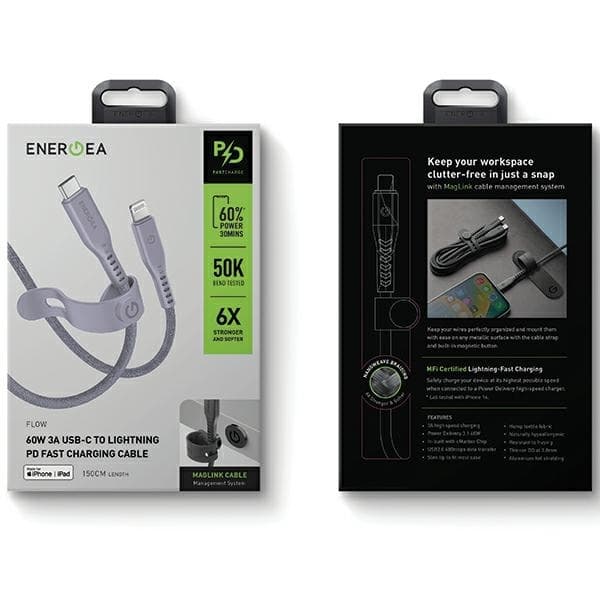 Energea USB-C till Lightning Kabel 60W 3A 1.5m - Lila