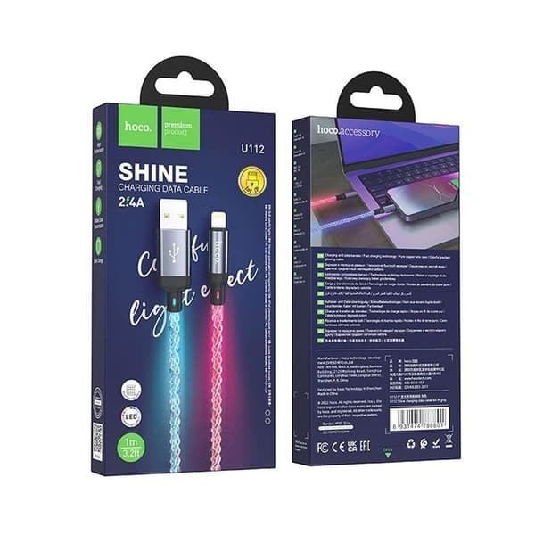 Hoco USB-A Till Lightning Kabel 2.4A 1m U112 - Grå