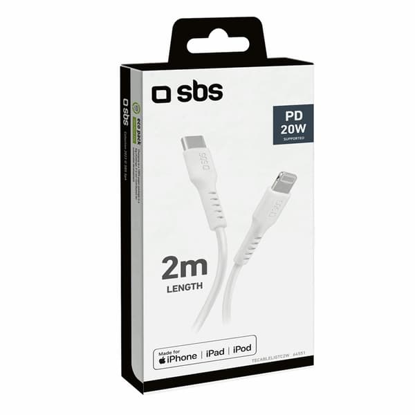 SBS USB-C - Lightning Kabel 2m MFi Certified - Vit